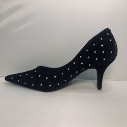 Black Velvet Rhinestone Pointed Stiletto Single Shoes size 39 (8.5)