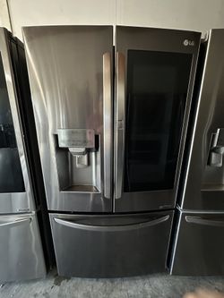 LG 3 Door Stainless Steel Refrigerator Instaview 36 Inch Wide Works Great