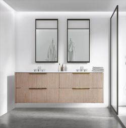 Mfr Sample Floating Vanity 60" Dual Sink With Quartz Top And Sinks New