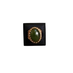 Size 8 Vintage 18K GP Jade Cabochon Gemstone Golden Cocktail Ring