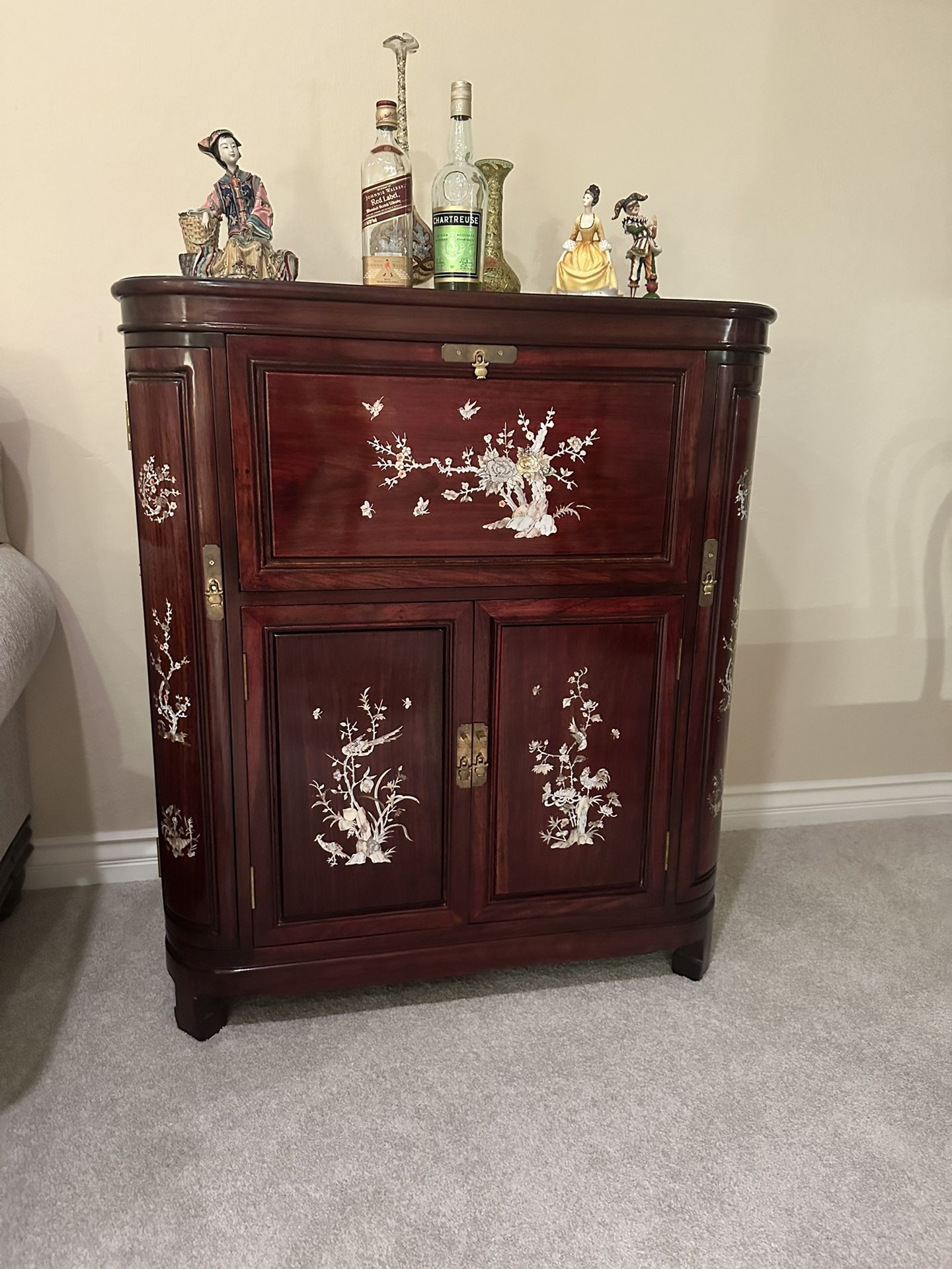 Oriental Rosewood Bar Cabinet– Mother of Pearl Inlay, Handmade in Mainland China