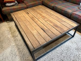 Massive 60” x 46” Restoration Hardware Style Reclaimed Wood Industrial Coffee Table – Fully Refinished – $495
