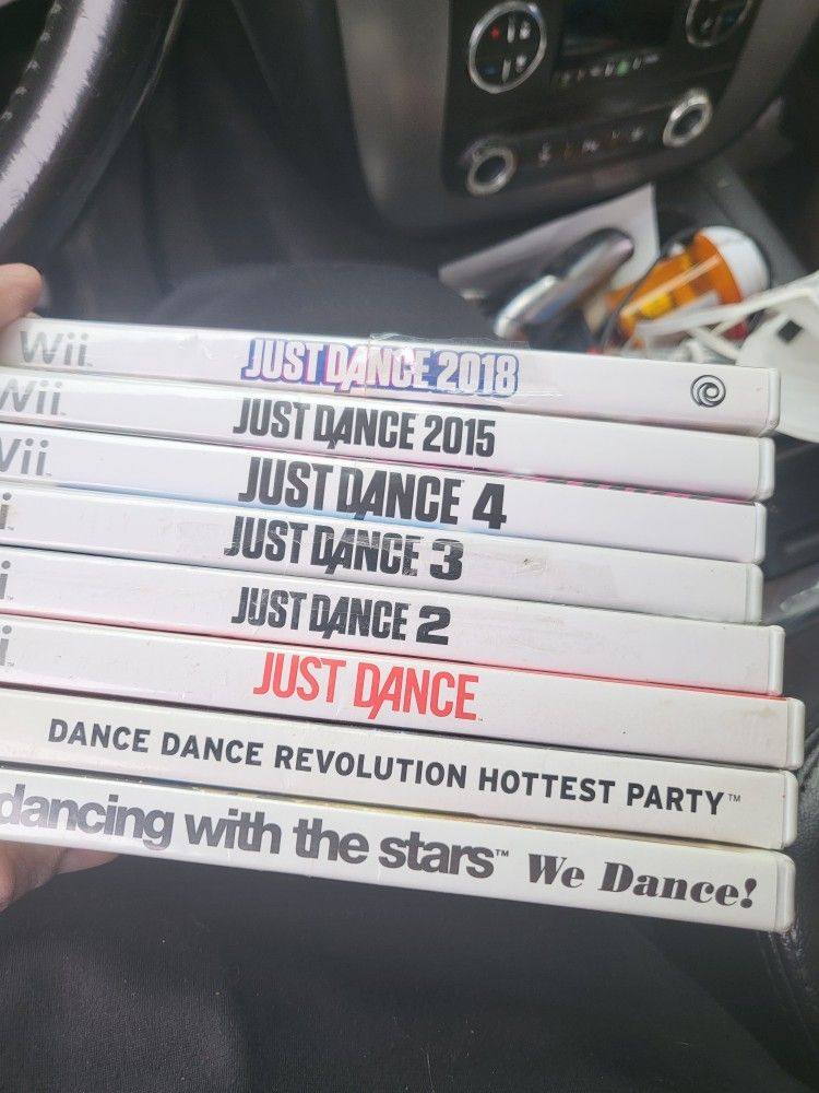 Nintendo wii 6 just dance games 
Dance revolution 
Dancing with the stars