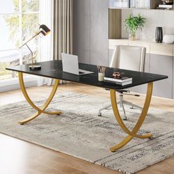 New in box 63” W x 31.5” D Large Office Desk, Modern Computer Desk Conference Table Meeting Room Table, Business Furniture for Home Office, Black and 