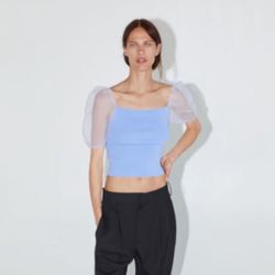 Zara Light Blue Ballon Sleeves Top Size S