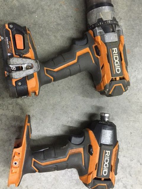 Ridgid drill and impact gun with one battery. $120