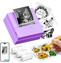 Sticker Printer, Mini Portable Bluetooth Thermal Printer with Multiple Templates & App Support, Inkless Print Pod for Study Notes, DIY Labels, Home Sc