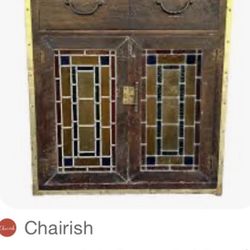 Vintage Brass Oak Cabinet 