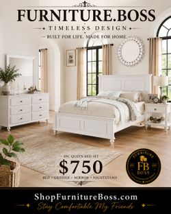 4pc Queen Bed + Dresser + Mirror + Nightstand