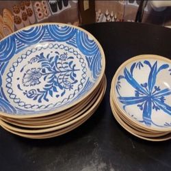 16 Piece Dish Set Plant Based 8x 13" Bowls & 8x 7.5" Bowls Tropical Floral Design