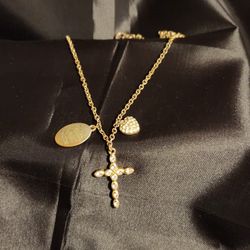 16" Cross And Charm Necklace