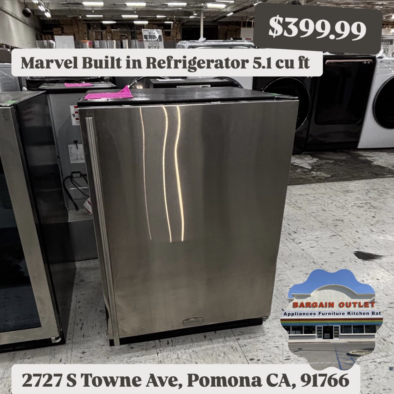Marvel ML24RAS2RS 5.1 Cu. Ft. Fridge – Scratched/Dented Open Box $399.99
