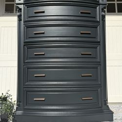 Tall, Dark Black Dresser With Green Undertones, Modern Staple Peace