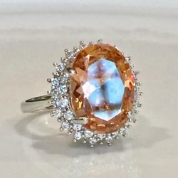 S925 Sterling Silver Stamped Plated Morganite Ring Size 6/8/9