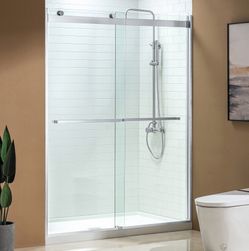 Frameless Shower Doors 44-48" Width x76"Height with 5/16"(8mm) Clear ASD4876-C,Tempered Glass, 2Ways Opening & Double Sliding in Polished ChromeFinish