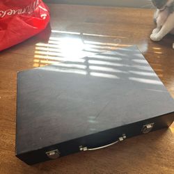 Dark Wooden Art Supply Suitcase