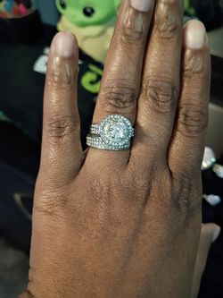 Silver Halo Engagement Ring Set size 8