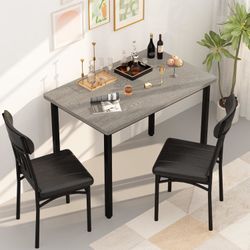 3 Piece Dining Table Set for 2, Small Industrial Kitchen Table and 2 Chairs, Kitchen Breakfast Dining Table Set, Breakfast Table Set for Dining Room, 