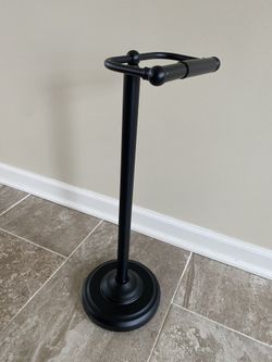 New - Standing Toilet Paper Holder, Black Steel