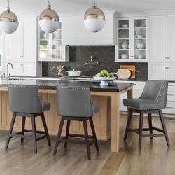 Dark Grey Leather Swivel Barstool Set Of 4 