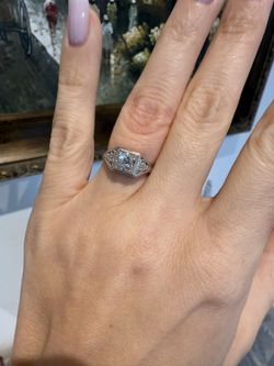 14K White Gold Natural Old Cut Diamond Art Deco Ring 