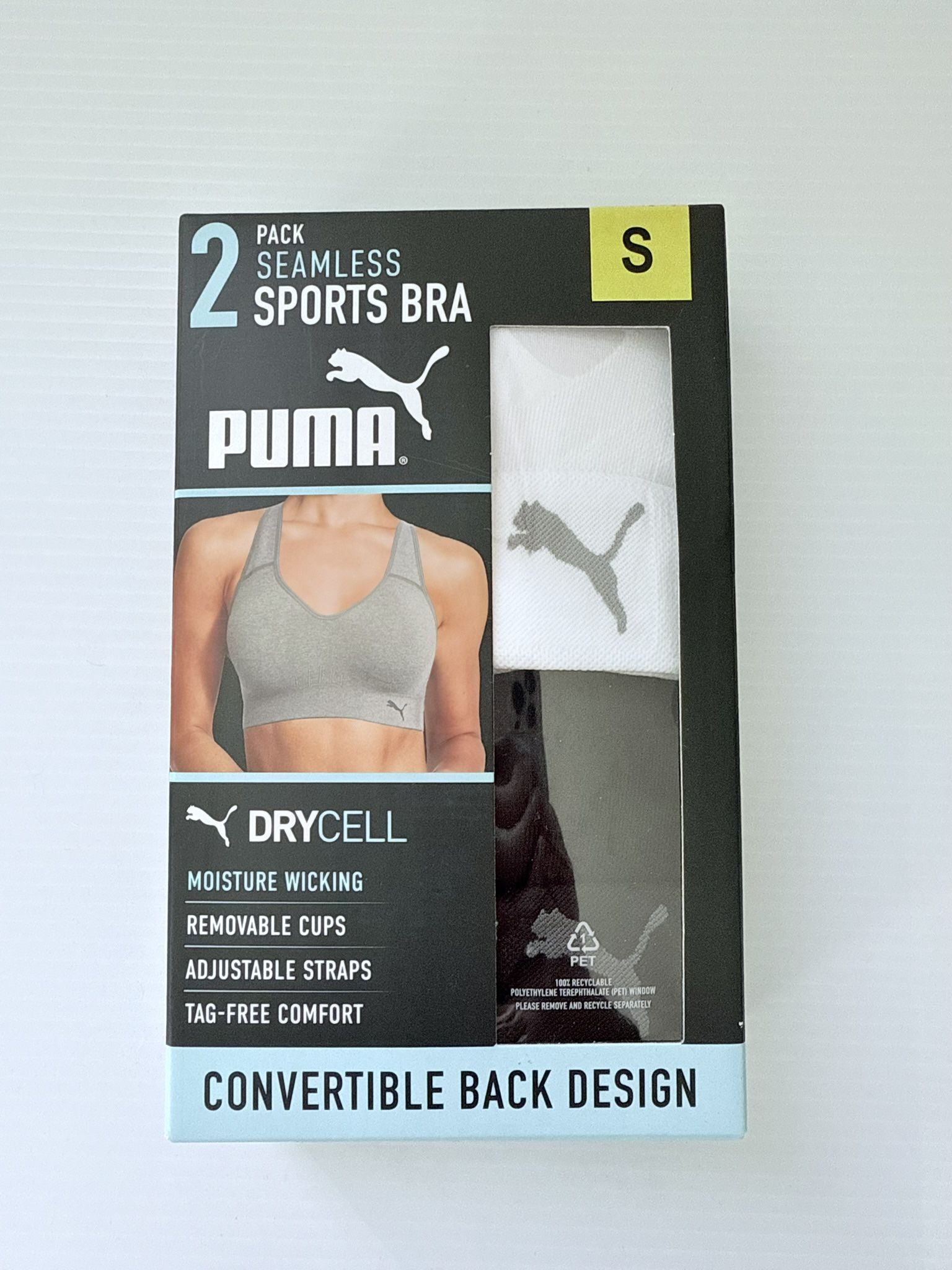 Puma Seamless Sports Bra 2-Pack S Gray White DRYCELL Moisture Wicking Sz S New