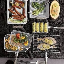 Schmidt Brothers - BBQ Ash Grab & Grill Flat Tray  Large Non-Stick Coated Stainless Steel with Removable Wood Handles. BRAND NEW IN PACKAGE 