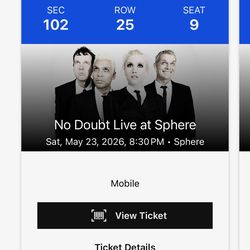 No Doubt Gwen Stefani Concert Tickets - The Sphere Las Vegas 5/23/26