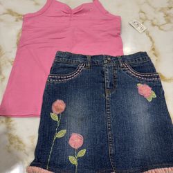 Children's Place Pink Halter Top & Denim Floral Skirt Set - Size L (10/12) / Skirt 5