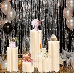 GENMOUS 5PCS Large Cylinder Stands For Party, Cardboard Cylinder Tables Cake Stands For Wedding Dessert Table Display, Round Cylinder Pedestal Stands 