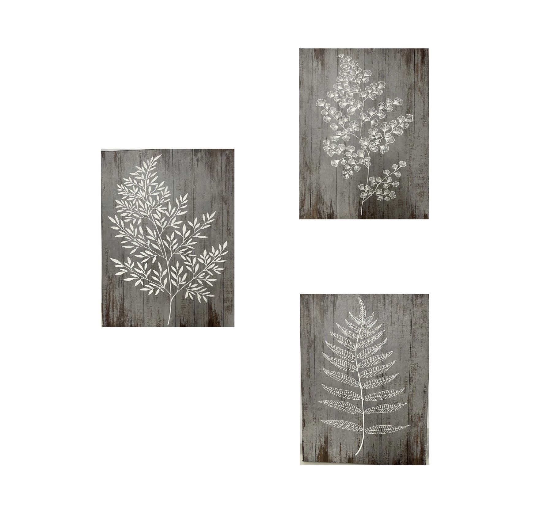 White and Gray Canvas Wall Art, Home Decor, Botanical Decor, Leaves, Artwork for Bathroom, Bedroom, Living Room Ready to Hang 12 x 16 Inch, 3 Panels