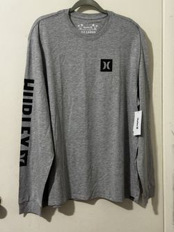 Hurley Gray Long-Sleeve Logo Tee with Black Sleeve Branding xxl