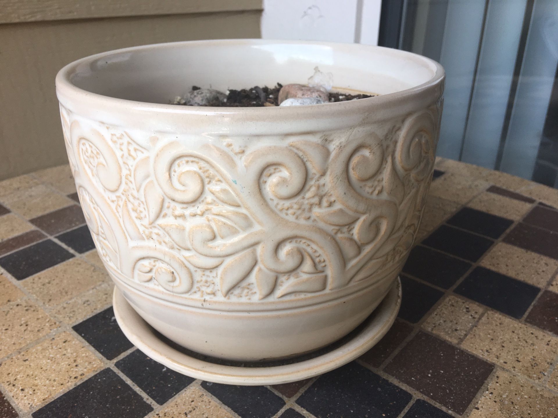 Cream color ceramic plant pot