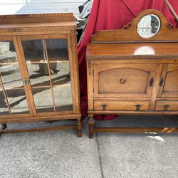 BEAUTIFUL ANTIQUE SIDEBOARD and CURIO
