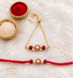 Emerald Red/ Green pearl - Couple Rakhi