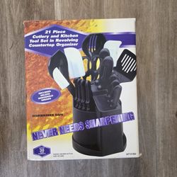 21-Piece Cutlery & Kitchen Tool Set w/ Rotating Countertop Organizer – New