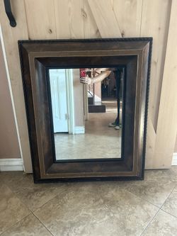 Heavy Duty Wood And Leather Mirror 36” Tall By 30” Wide 