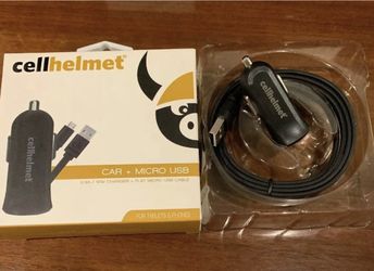 Cellhelmet USB Ports Fast Car Charger + Flat Micro USB 3 Ft Cable 2 For1 Deal