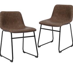 SONGMICS Dining Chairs, Set of 2 Mid-Century Modern Kitchen Chairs with Backrest, Metal Legs, Comfortable Wide Seat, Synthetic Leather Cover, Load Cap