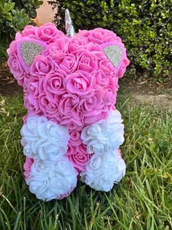 Pink & White Unicorn Rose Bear