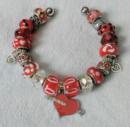 Valentine's Day Love Heart Sparkle Beaded Charm Bracelet