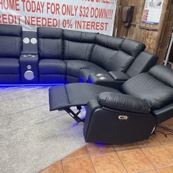 $1329 Power Reclining Sectional With Bluetooth Speaker 