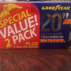 Never Open 20” Tube For Bikes Good Year Brand  With 2 Packs