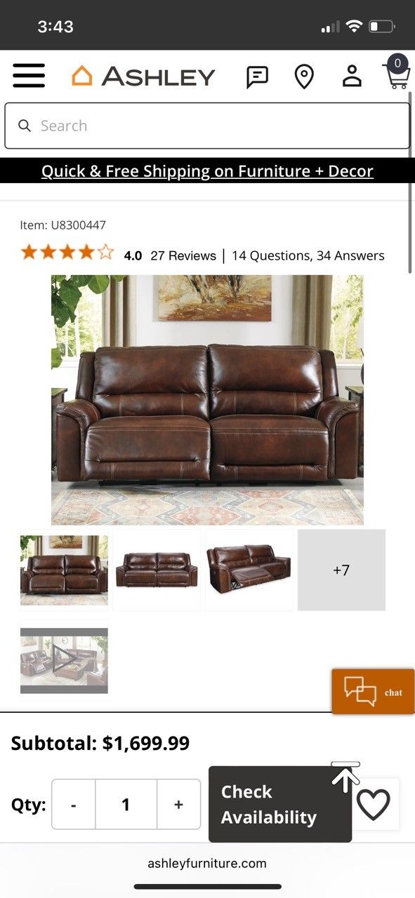 Ashley FURNITURE LEATHER Power Reclining Sofa