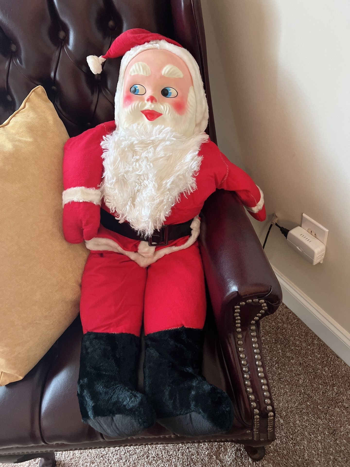 Vintage Christmas, Giant, Plush Santa Claus, Doll Plastic Face 3 Feet Tall