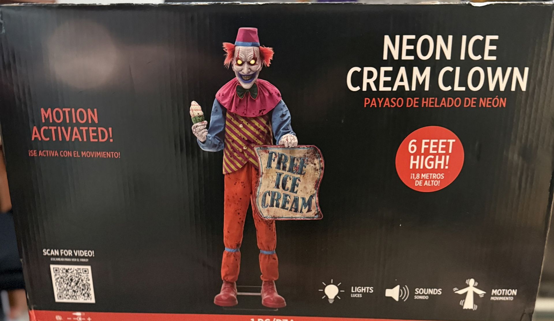 6ft Neon Ice Cream Clown Animatronic (Rare Find!!! as Party City is Out Of Business)