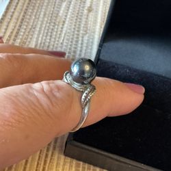  Tahitian Pearl Silver Ring - Size 6.5