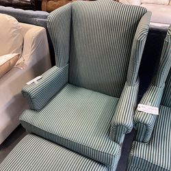 Green Striped Wingback Chair (in Store) 