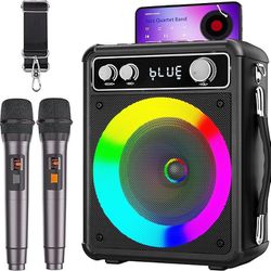 Karaoke Machine, Portable Bluetooth Speaker with Two Wireless Microphones, PA System with LED Light for Home Party Indoor/Outdoor, Karaok