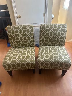 Pair of Green & White geometric Accent Chairs